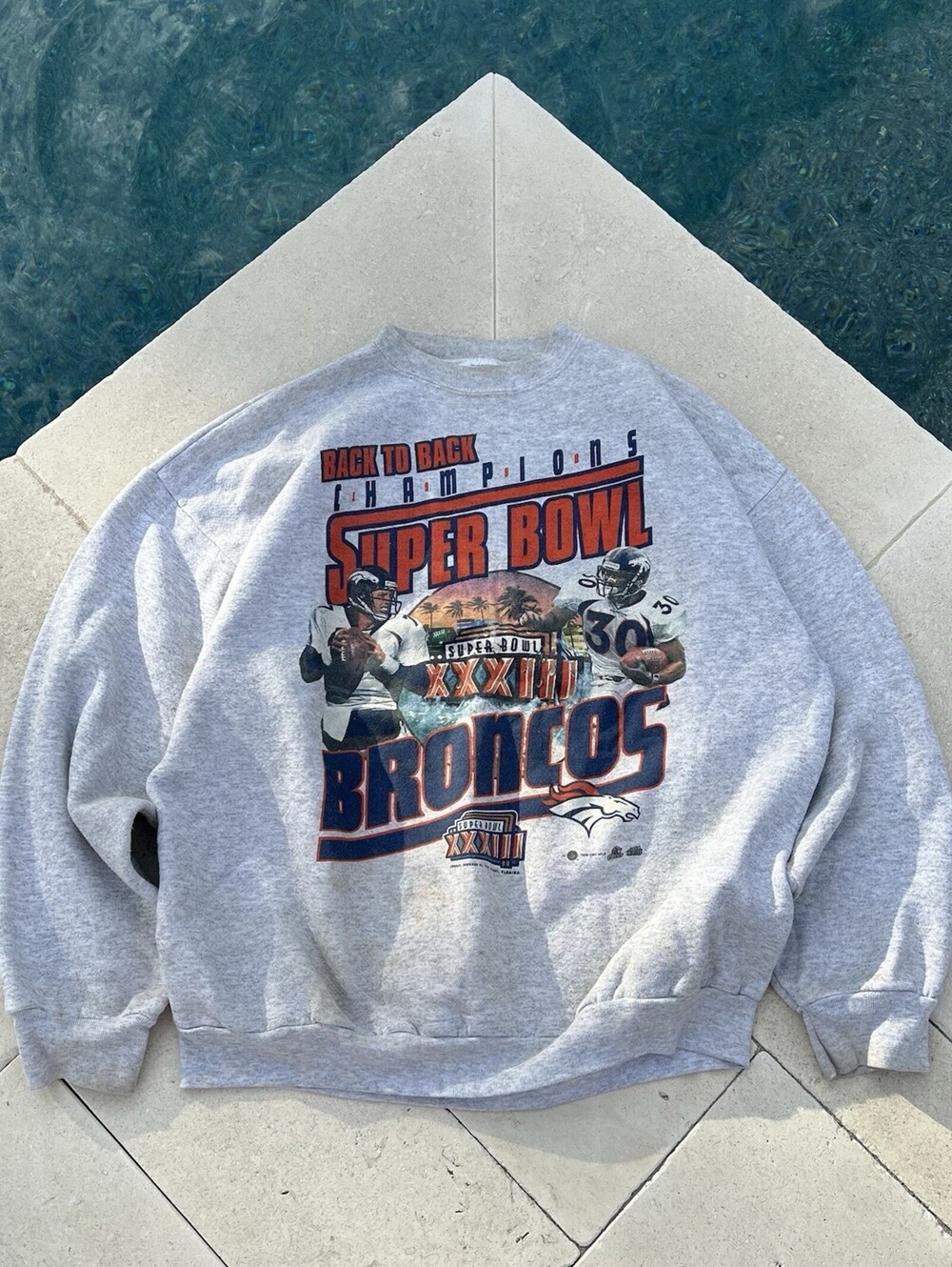 Vintage Denver Broncos Sweatshirt Mens XL Gray NFL Super Bowl XXXIII Football